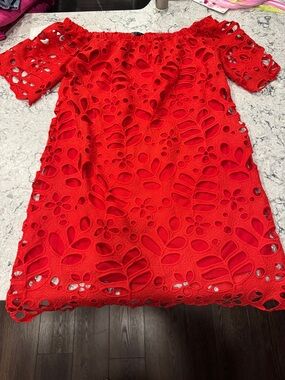 Red Floral Cutout Off-Shoulder Dress